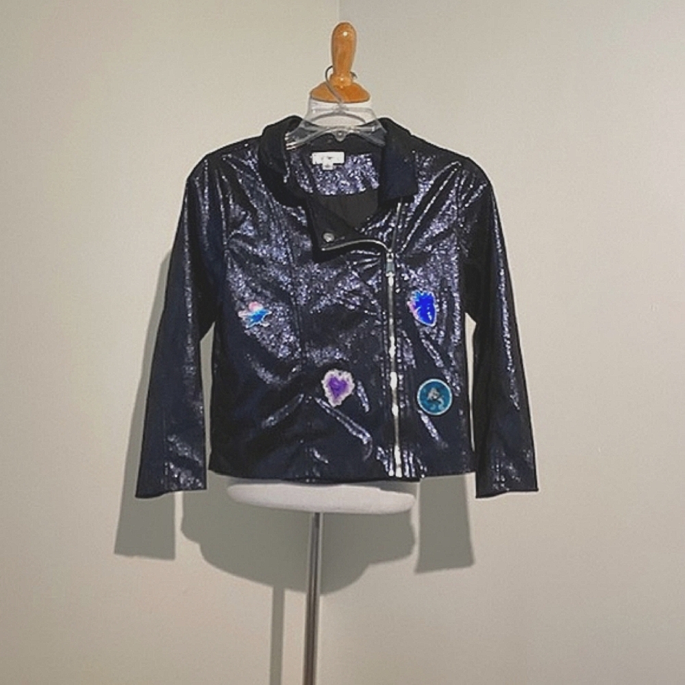 D-Signed Girls Blue Suede Moto Jacket Zip Up Lined Jacket